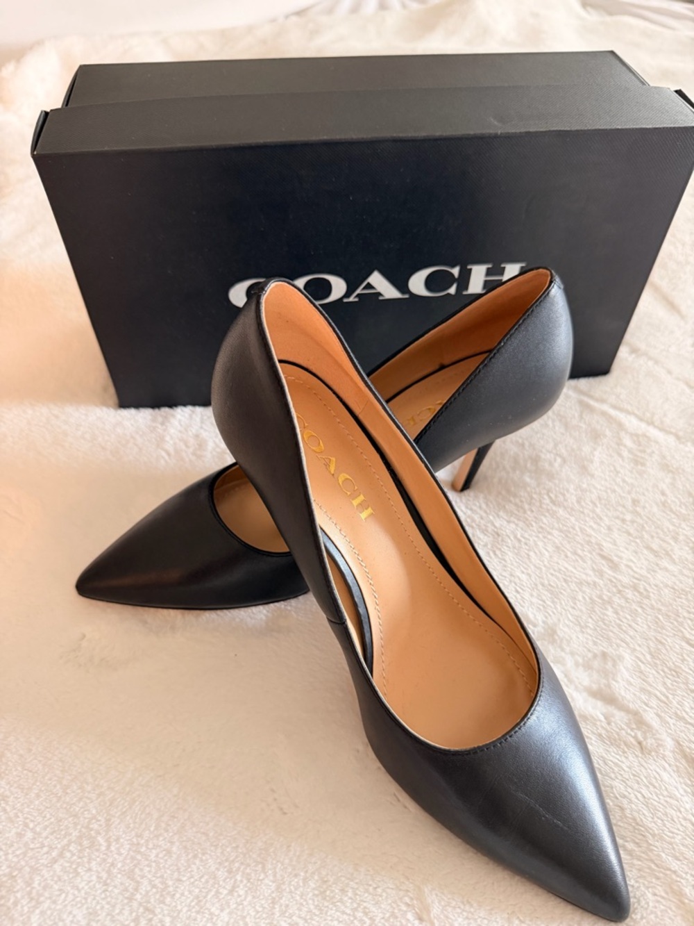 Coach Black Leather Pointed Toe Stiletto Heels